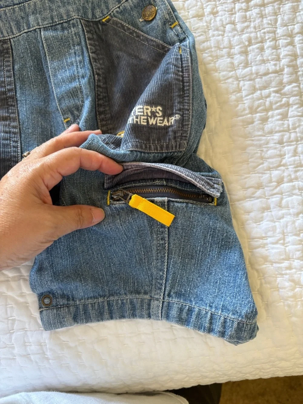 Vintage Boys Carter's Watch the Wear Denim Overalls with Yellow Accent 12mo.